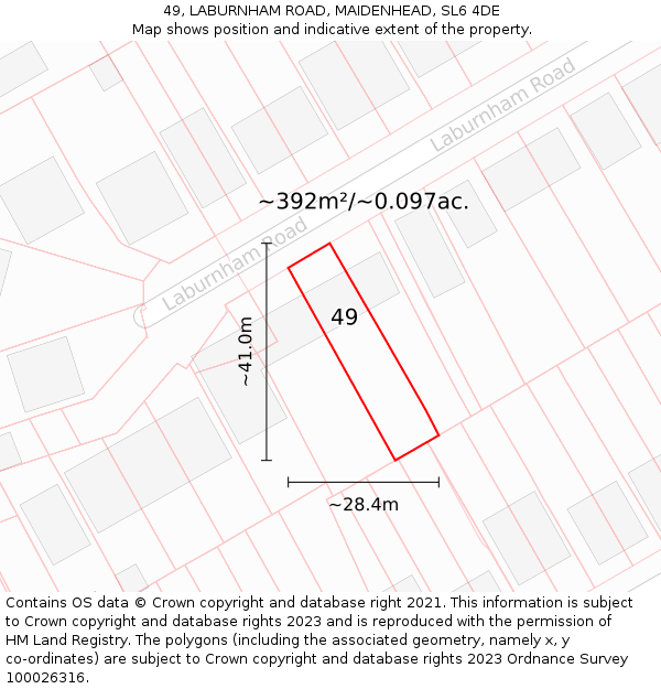 49, LABURNHAM ROAD, MAIDENHEAD, SL6 4DE: Plot and title map