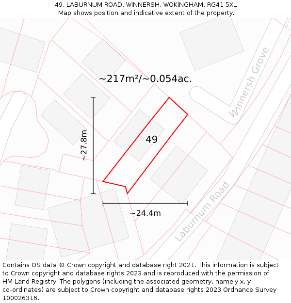 49, LABURNUM ROAD, WINNERSH, WOKINGHAM, RG41 5XL: Plot and title map