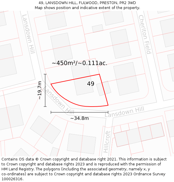 49, LANSDOWN HILL, FULWOOD, PRESTON, PR2 3WD: Plot and title map