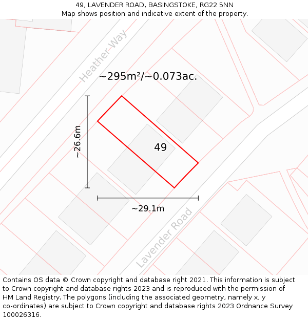 49, LAVENDER ROAD, BASINGSTOKE, RG22 5NN: Plot and title map