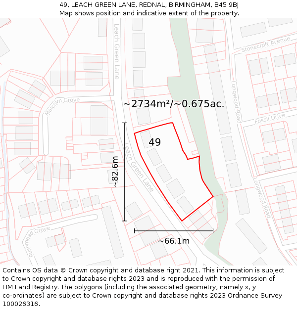 49, LEACH GREEN LANE, REDNAL, BIRMINGHAM, B45 9BJ: Plot and title map