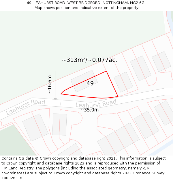 49, LEAHURST ROAD, WEST BRIDGFORD, NOTTINGHAM, NG2 6GL: Plot and title map