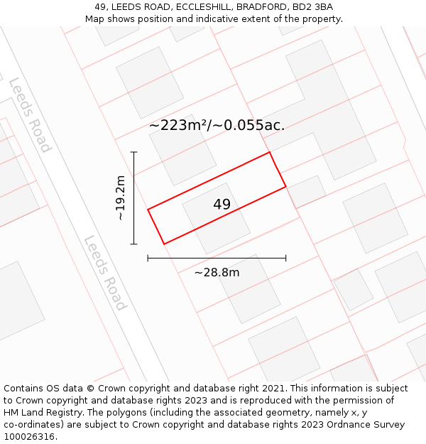 49, LEEDS ROAD, ECCLESHILL, BRADFORD, BD2 3BA: Plot and title map