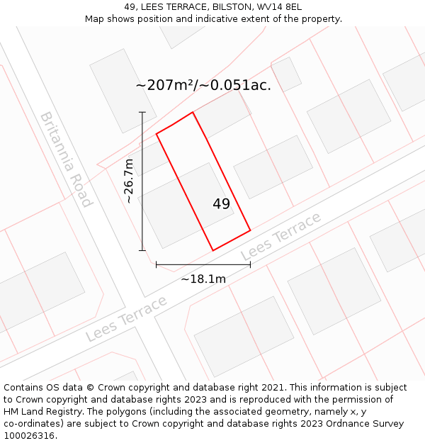 49, LEES TERRACE, BILSTON, WV14 8EL: Plot and title map