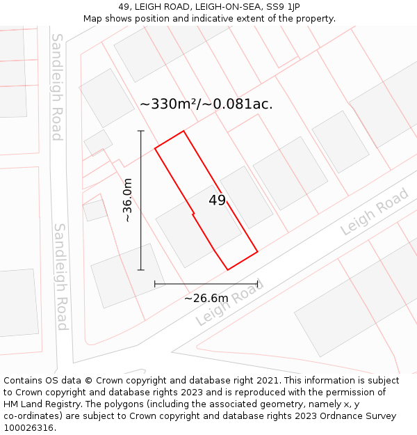 49, LEIGH ROAD, LEIGH-ON-SEA, SS9 1JP: Plot and title map