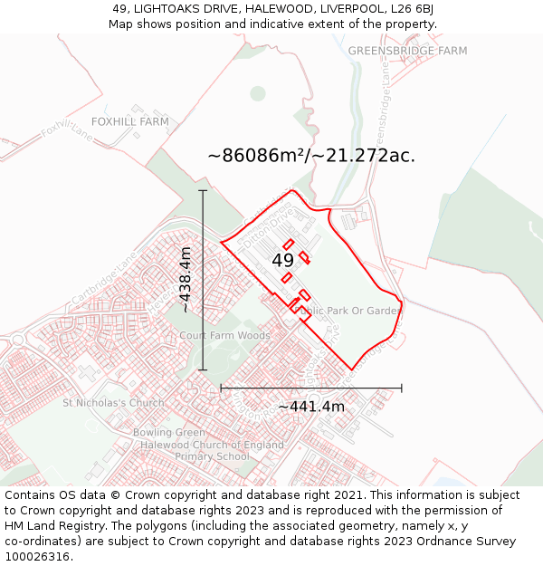 49, LIGHTOAKS DRIVE, HALEWOOD, LIVERPOOL, L26 6BJ: Plot and title map