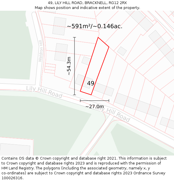 49, LILY HILL ROAD, BRACKNELL, RG12 2RX: Plot and title map