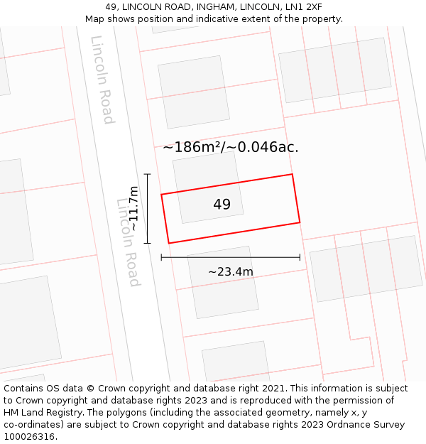 49, LINCOLN ROAD, INGHAM, LINCOLN, LN1 2XF: Plot and title map