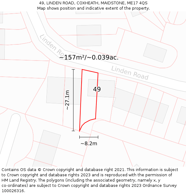 49, LINDEN ROAD, COXHEATH, MAIDSTONE, ME17 4QS: Plot and title map