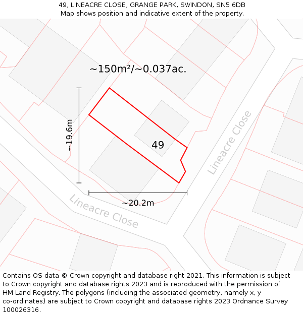 49, LINEACRE CLOSE, GRANGE PARK, SWINDON, SN5 6DB: Plot and title map