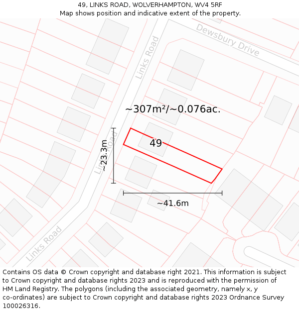 49, LINKS ROAD, WOLVERHAMPTON, WV4 5RF: Plot and title map