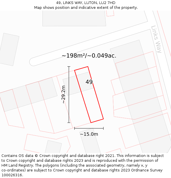 49, LINKS WAY, LUTON, LU2 7HD: Plot and title map