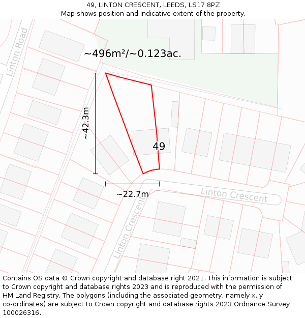 49, LINTON CRESCENT, LEEDS, LS17 8PZ: Plot and title map