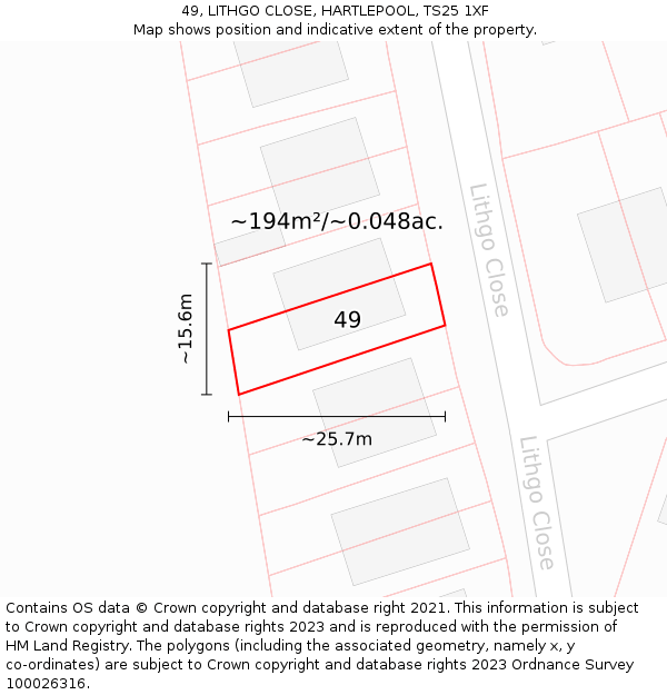 49, LITHGO CLOSE, HARTLEPOOL, TS25 1XF: Plot and title map