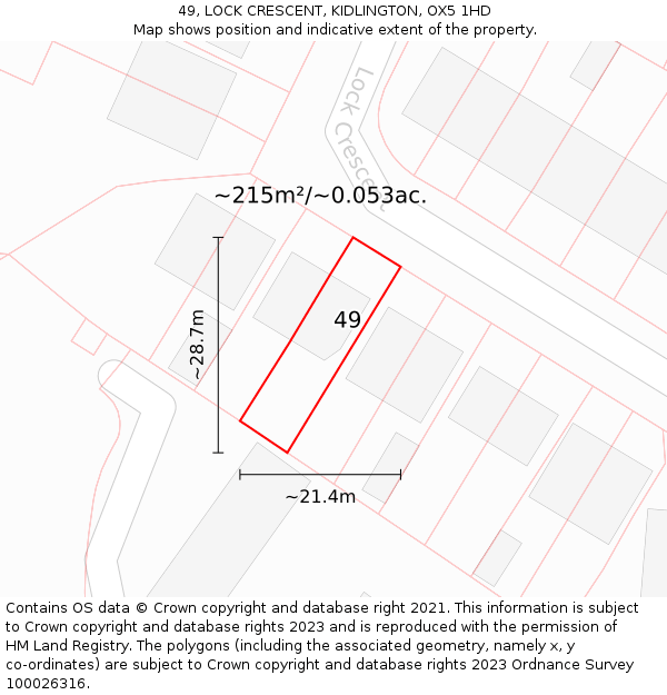 49, LOCK CRESCENT, KIDLINGTON, OX5 1HD: Plot and title map