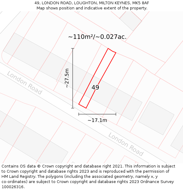 49, LONDON ROAD, LOUGHTON, MILTON KEYNES, MK5 8AF: Plot and title map