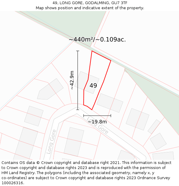 49, LONG GORE, GODALMING, GU7 3TF: Plot and title map