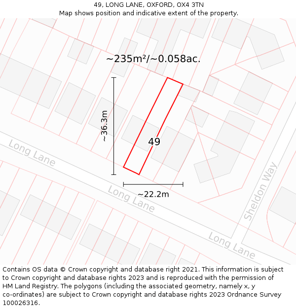 49, LONG LANE, OXFORD, OX4 3TN: Plot and title map