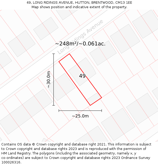 49, LONG RIDINGS AVENUE, HUTTON, BRENTWOOD, CM13 1EE: Plot and title map