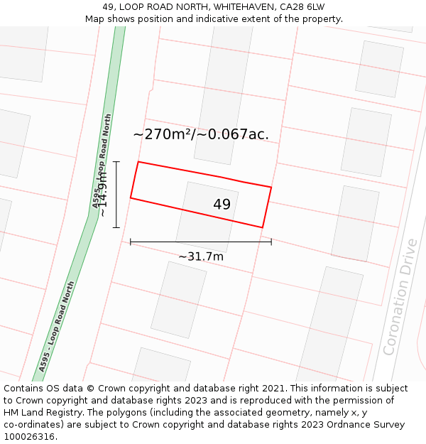 49, LOOP ROAD NORTH, WHITEHAVEN, CA28 6LW: Plot and title map