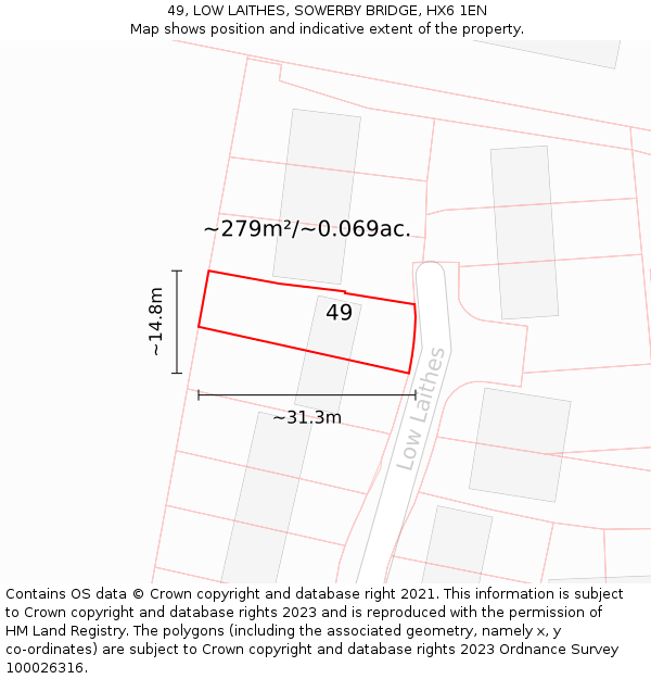 49, LOW LAITHES, SOWERBY BRIDGE, HX6 1EN: Plot and title map