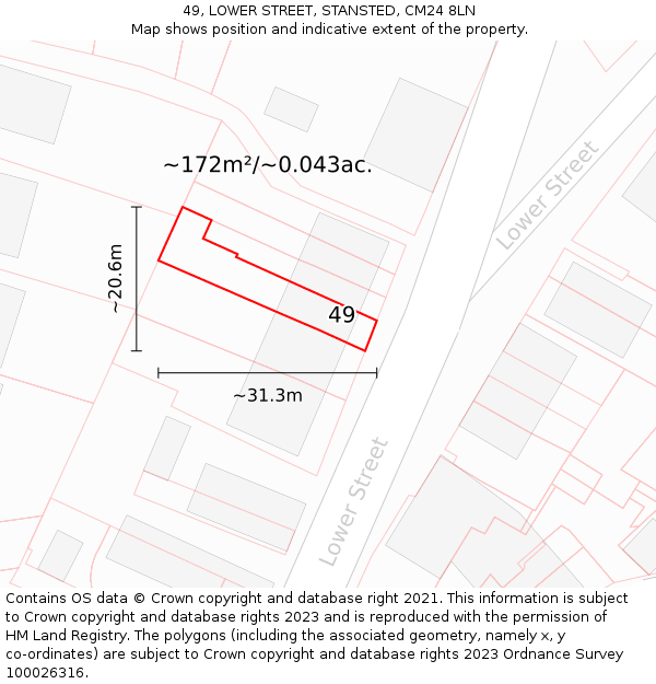 49, LOWER STREET, STANSTED, CM24 8LN: Plot and title map