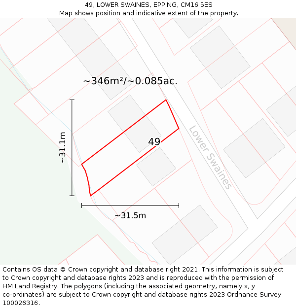 49, LOWER SWAINES, EPPING, CM16 5ES: Plot and title map