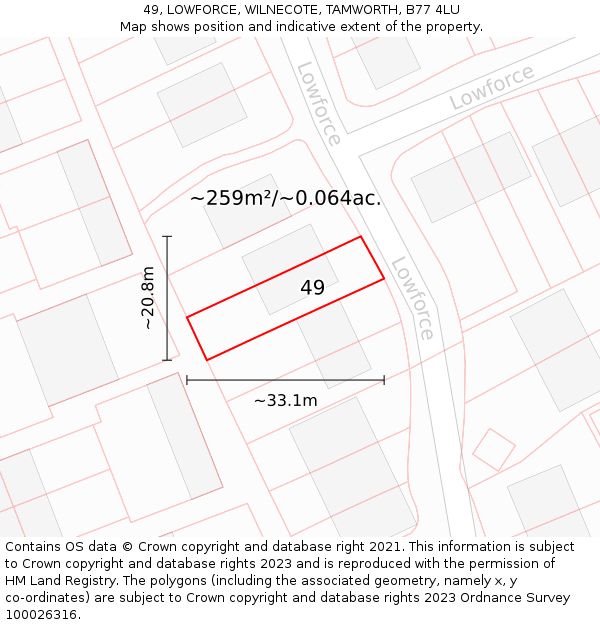 49, LOWFORCE, WILNECOTE, TAMWORTH, B77 4LU: Plot and title map