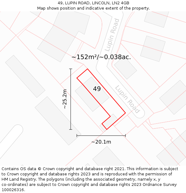 49, LUPIN ROAD, LINCOLN, LN2 4GB: Plot and title map