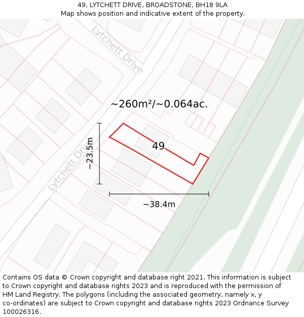 49, LYTCHETT DRIVE, BROADSTONE, BH18 9LA: Plot and title map