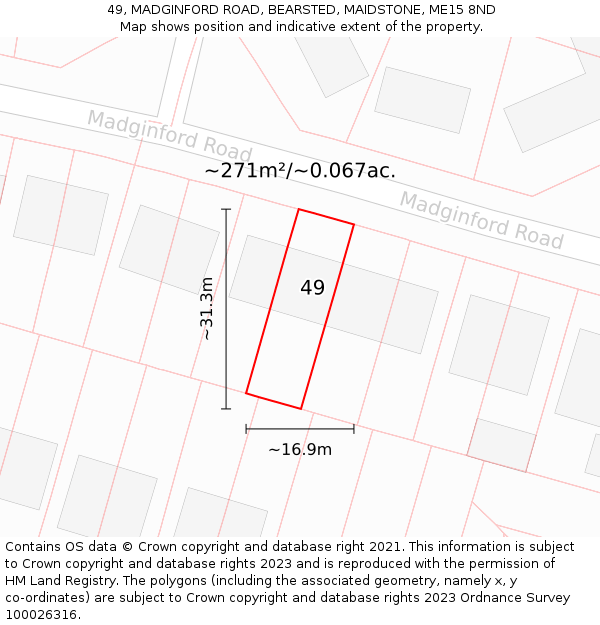 49, MADGINFORD ROAD, BEARSTED, MAIDSTONE, ME15 8ND: Plot and title map