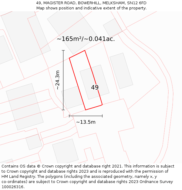 49, MAGISTER ROAD, BOWERHILL, MELKSHAM, SN12 6FD: Plot and title map