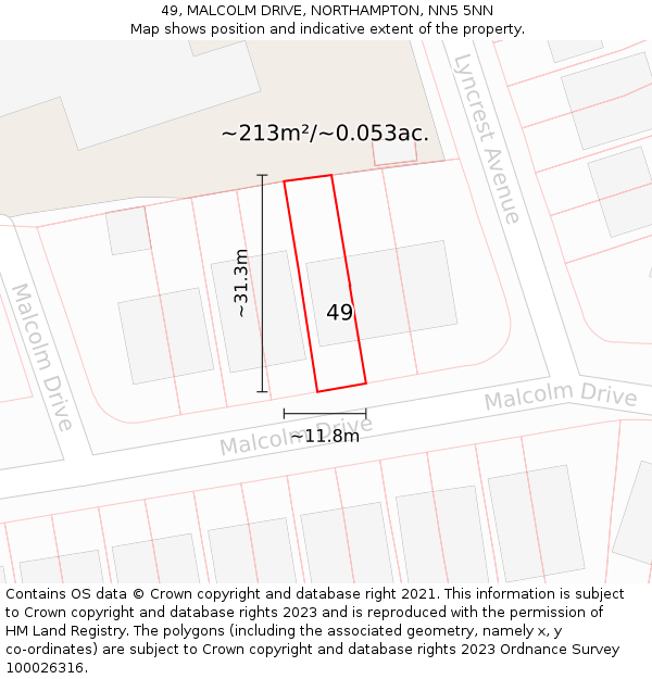 49, MALCOLM DRIVE, NORTHAMPTON, NN5 5NN: Plot and title map