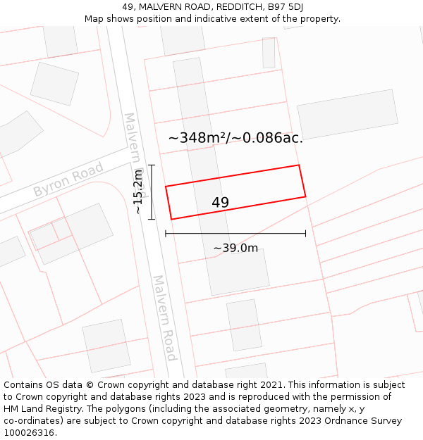 49, MALVERN ROAD, REDDITCH, B97 5DJ: Plot and title map