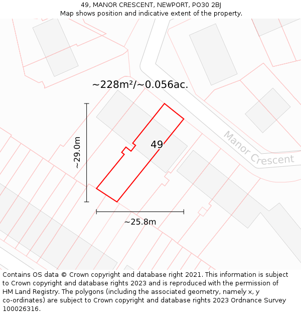 49, MANOR CRESCENT, NEWPORT, PO30 2BJ: Plot and title map