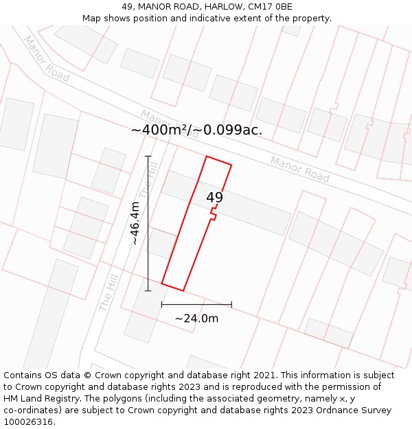 49, MANOR ROAD, HARLOW, CM17 0BE: Plot and title map