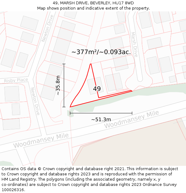 49, MARSH DRIVE, BEVERLEY, HU17 8WD: Plot and title map