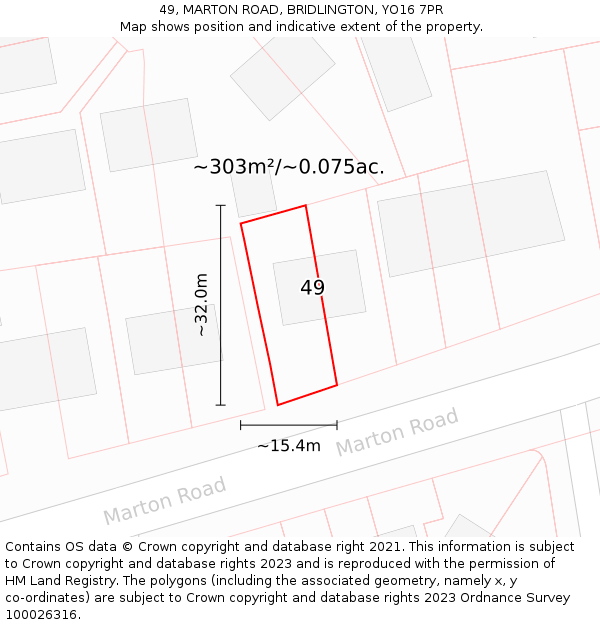 49, MARTON ROAD, BRIDLINGTON, YO16 7PR: Plot and title map