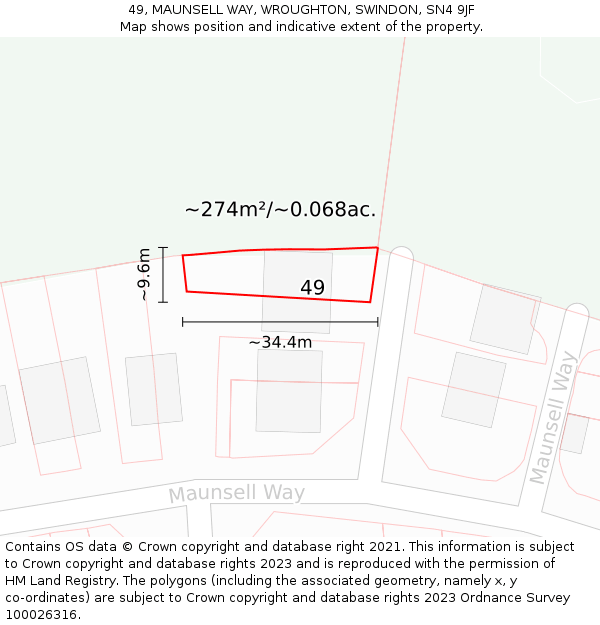 49, MAUNSELL WAY, WROUGHTON, SWINDON, SN4 9JF: Plot and title map