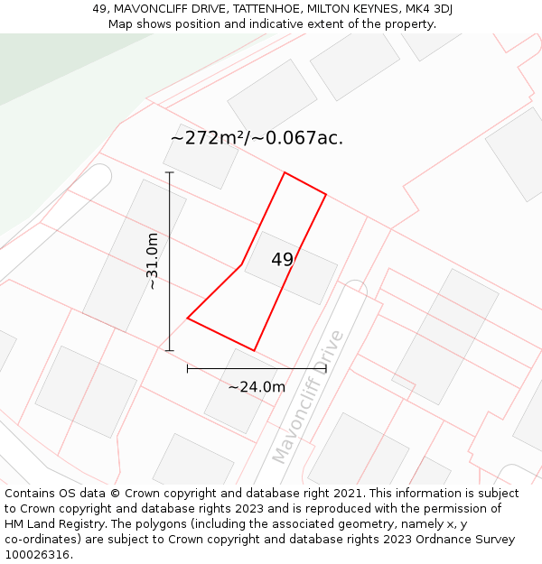 49, MAVONCLIFF DRIVE, TATTENHOE, MILTON KEYNES, MK4 3DJ: Plot and title map