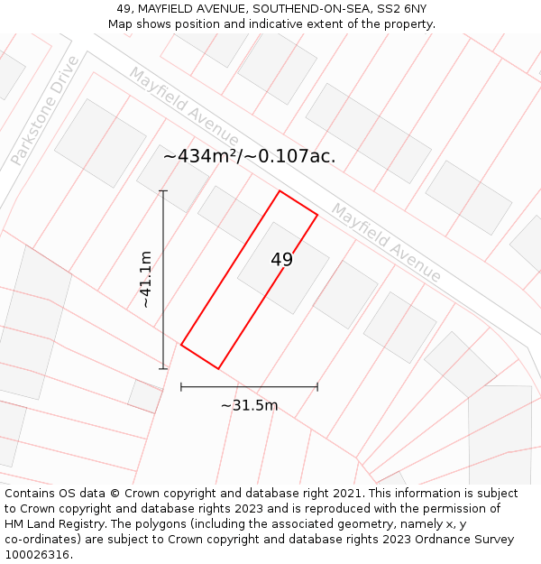 49, MAYFIELD AVENUE, SOUTHEND-ON-SEA, SS2 6NY: Plot and title map