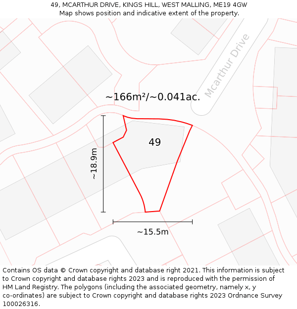 49, MCARTHUR DRIVE, KINGS HILL, WEST MALLING, ME19 4GW: Plot and title map