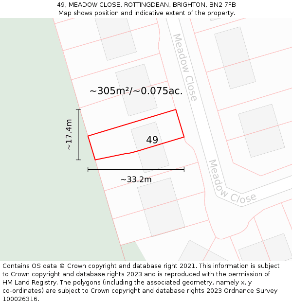 49, MEADOW CLOSE, ROTTINGDEAN, BRIGHTON, BN2 7FB: Plot and title map