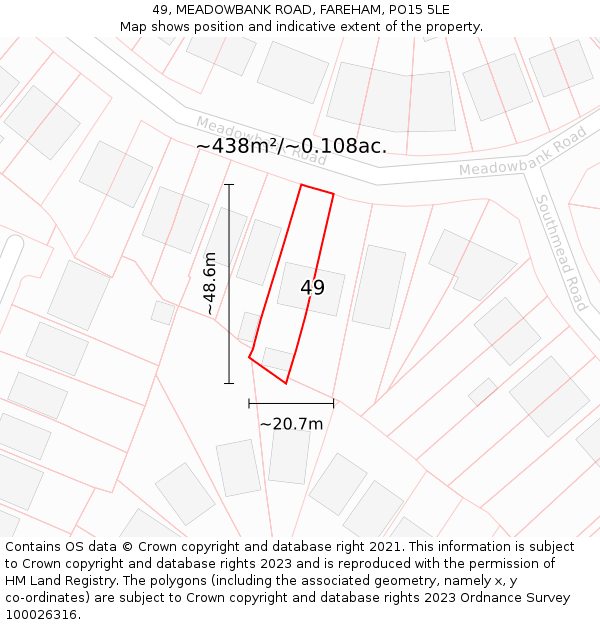 49, MEADOWBANK ROAD, FAREHAM, PO15 5LE: Plot and title map