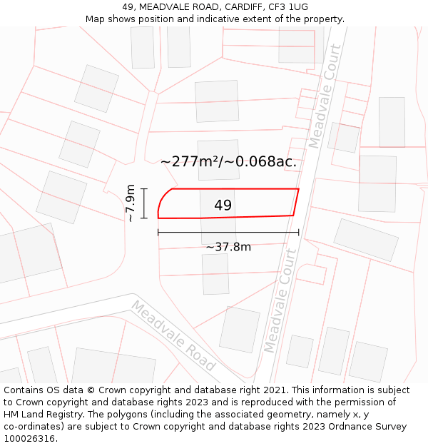 49, MEADVALE ROAD, CARDIFF, CF3 1UG: Plot and title map