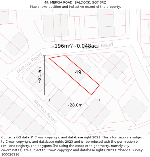 49, MERCIA ROAD, BALDOCK, SG7 6RZ: Plot and title map