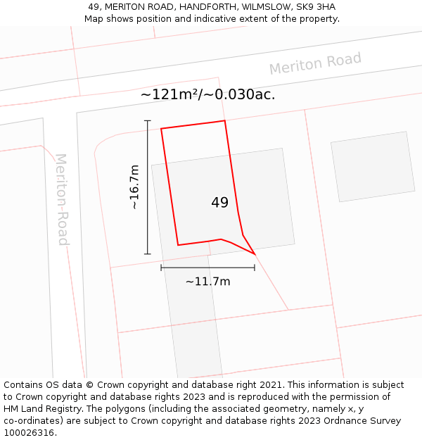 49, MERITON ROAD, HANDFORTH, WILMSLOW, SK9 3HA: Plot and title map