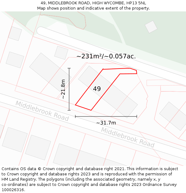 49, MIDDLEBROOK ROAD, HIGH WYCOMBE, HP13 5NL: Plot and title map