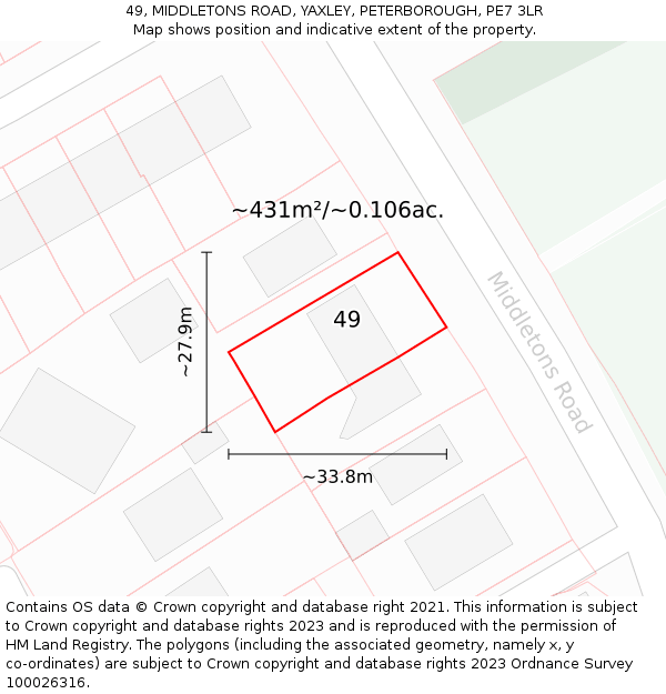 49, MIDDLETONS ROAD, YAXLEY, PETERBOROUGH, PE7 3LR: Plot and title map