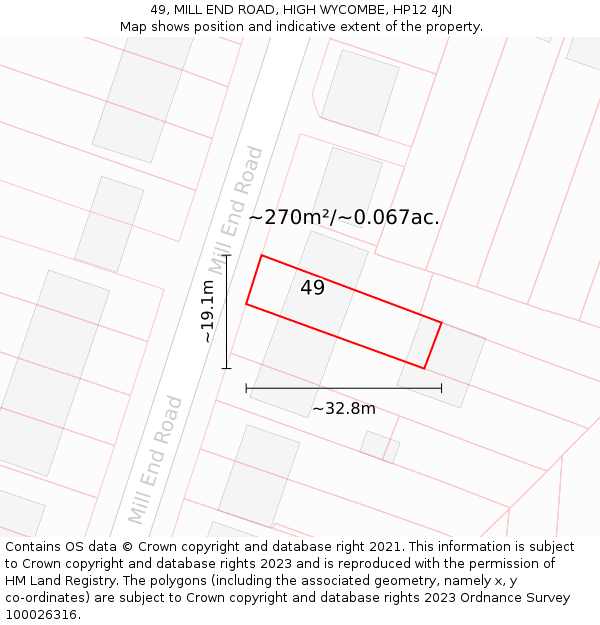 49, MILL END ROAD, HIGH WYCOMBE, HP12 4JN: Plot and title map